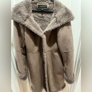 Faux suede and fur stylish long coat.